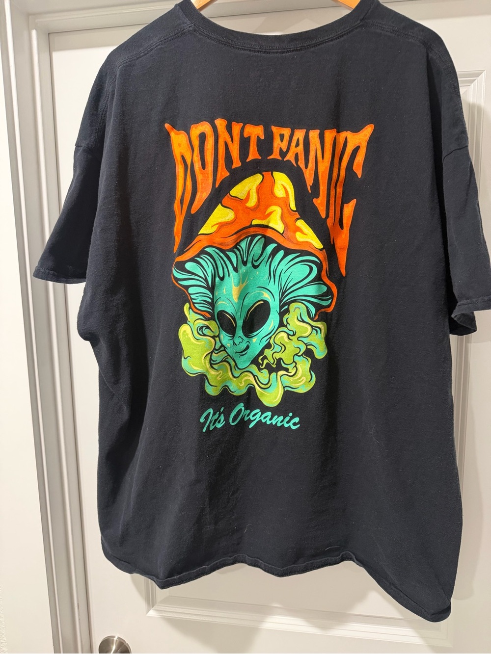 Don't Panic Organic Graphic Short Sleeve Tee - Black with Orange & Green